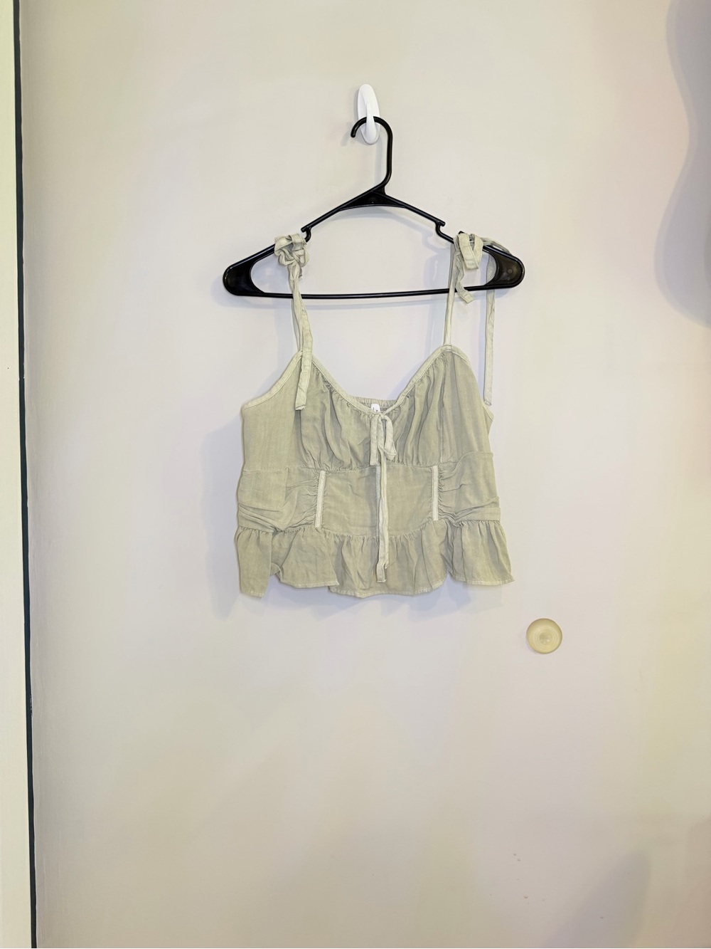 American Eagle Outfitters Sage Tie-Shoulder Ruffle Cropped Camisole